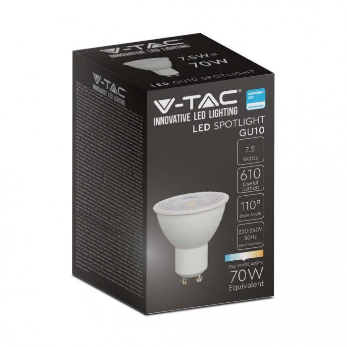 V-Tac PRO VT-247 Lampadina LED GU10 Faretto Spotlight 6W 110° CHIP SAMSUNG  - SKU