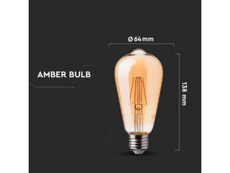 SKU 4362 VT-1966 V-TAC Lampadina LED E27 6W ST64 Filamento Ambrato 2200K