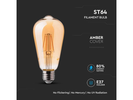 SKU 4362 VT-1966 V-TAC Lampadina LED E27 6W ST64 Filamento Ambrato 2200K