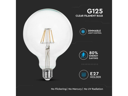 SKU 4399 VT-1994D V-TAC Lampadina LED E27 4W G125 Filamento 2700K Dimmerabile