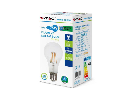 SKU 4411 VT-1981 V-TAC Lampadina LED E27 10W A67 Filamento 4000K