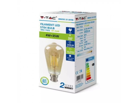 SKU 4421 VT-1968 V-TAC Lampadina LED E27 8W ST64 Filamento Ambrato 2200K