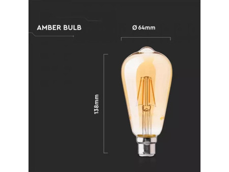 SKU 4421 VT-1968 V-TAC Lampadina LED E27 8W ST64 Filamento Ambrato 2200K