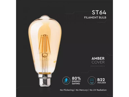SKU 4421 VT-1968 V-TAC Lampadina LED E27 8W ST64 Filamento Ambrato 2200K