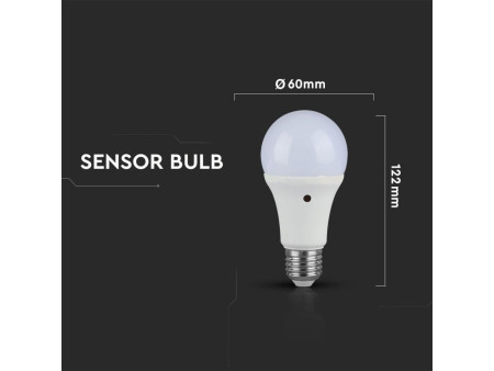 SKU 4460 VT-2016 V-TAC Lampadina LED E27 9W A60 con Sensore Crepuscolare 4000K