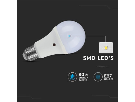 SKU 4460 VT-2016 V-TAC Lampadina LED E27 9W A60 con Sensore Crepuscolare 4000K