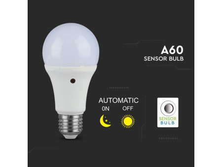 SKU 4459 VT-2016 V-TAC Lampadina LED E27 9W A60 con Sensore Crepuscolare 2700K