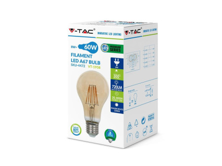 SKU 4472 VT-1958 V-TAC Lampadina LED E27 8W A67 Filamento Ambrato 2200K