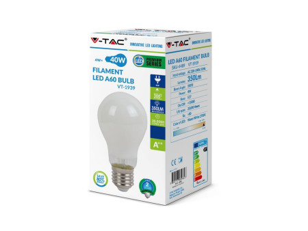 SKU 4490 VT-1939 V-TAC Lampadina LED E27 4W 100LM/W A60 Filamento Bianco 4000K