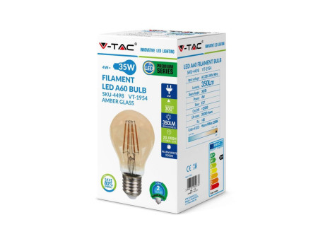 SKU 4498 VT-1954 V-TAC Lampadina LED E27 4W A60 Filamento Ambrato 2200K