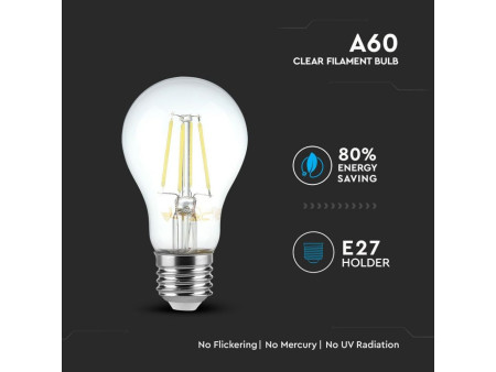 SKU 7119 VT-1885 V-TAC Lampadina LED E27 4W 100LM/W A60 Filamento 4000K