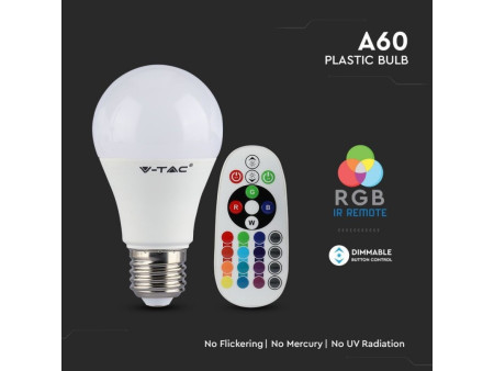 SKU 7121 VT-2022 V-TAC Lampadina LED E27 6W A60 RGB+W con Telecomando 3000K
