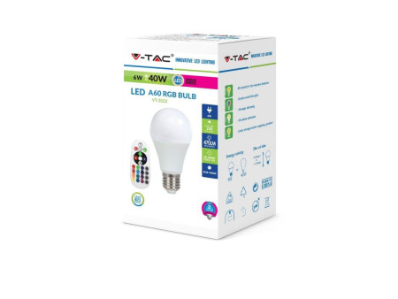SKU 7151 VT-2022 V-TAC Lampadina LED E27 6W A60 RGB+W con Telecomando 6400K