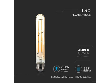 SKU 7143 VT-2006 V-TAC Lampadina LED E27 6W 100LM/W T30 Filamento Ambrato 2200K