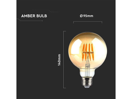 SKU 7145 VT-2019 V-TAC Lampadina LED E27 8W G95 Filamento Ambrato 2200K