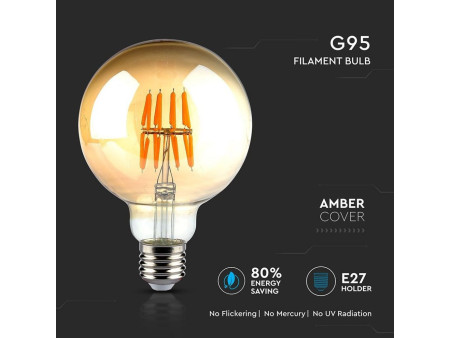 SKU 7145 VT-2019 V-TAC Lampadina LED E27 8W G95 Filamento Ambrato 2200K