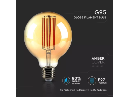 SKU 7147 VT-2027 V-TAC Lampadina LED E27 7W 100LM/W G95 Filamento Ambrato 2200K