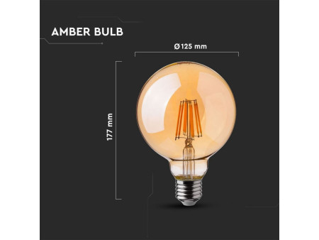 SKU 7155 VT-2018D V-TAC Lampadina LED E27 8W 100LM/W G125 Filamento Ambrato 2200K Dimmerabile