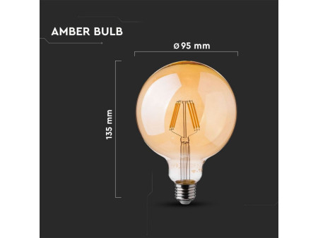 SKU 7156 VT-2026D V-TAC Lampadina LED E27 6W G95 Filamento Ambrato 2200K Dimmerabile