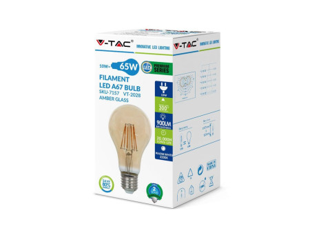 SKU 7157 VT-2028 V-TAC Lampadina LED E27 10W A67 Filamento Ambrato 2200K