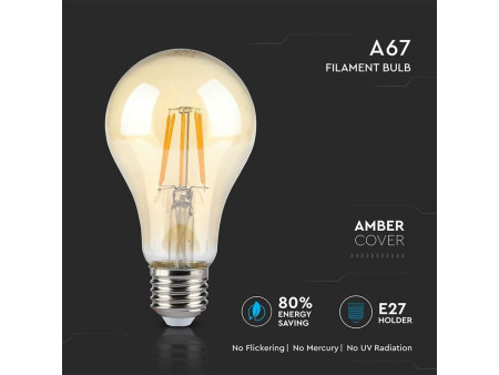 SKU 7157 VT-2028 V-TAC Lampadina LED E27 10W A67 Filamento Ambrato 2200K