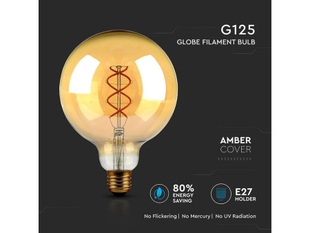 SKU 7216 VT-2085 V-TAC Lampadina LED E27 5W G125 Filamento Ambrato 2200K