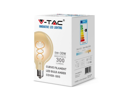 SKU 7217 VT-2075 V-TAC Lampadina LED E27 5W G95 Filamento Ambrato 2200K