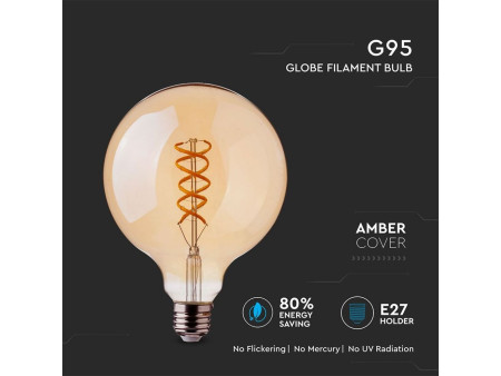 SKU 7217 VT-2075 V-TAC Lampadina LED E27 5W G95 Filamento Ambrato 2200K