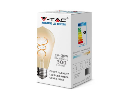 SKU 7218 VT-2065 V-TAC Lampadina LED E27 5W ST64 Filamento Ambrato 2200K