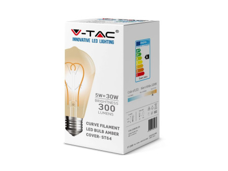 SKU 7220 VT-2066 V-TAC Lampadina LED E27 5W ST64 Filamento Ambrato 2200K