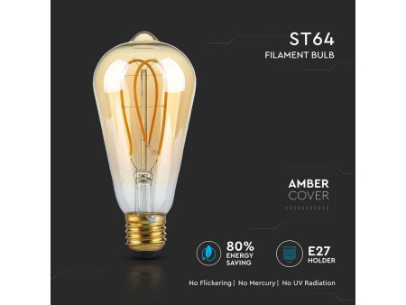 SKU 7220 VT-2066 V-TAC Lampadina LED E27 5W ST64 Filamento Ambrato 2200K