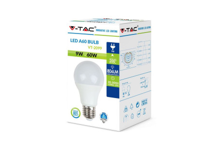 SKU 7262 VT-2099 V-TAC Lampadina LED E27 9W A60 6400K