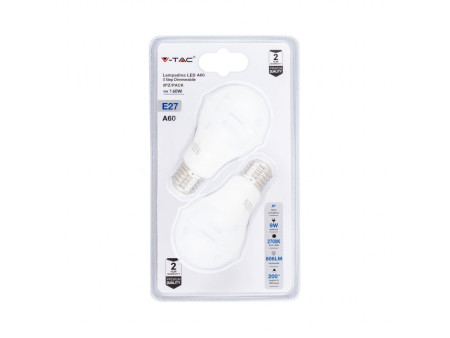 SKU 7288 VT-2129-B V-TAC Lampadina LED E27 9W A60 3 Step Dimmerabile 2700K (Blister 2 Pezzi)