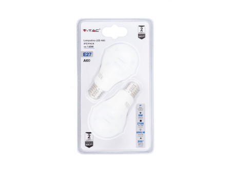 SKU 7295 VT-2139-B V-TAC Lampadina LED E27 9W A60 4000K (Blister 2 pezzi)