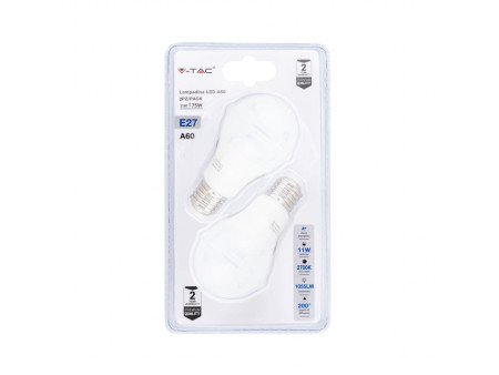 SKU 7299 VT-2111-B V-TAC Lampadina LED E27 11W 100LM/W A60 6400K (Blister 2 pezzi)