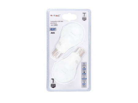 SKU 7300 VT-2117-B V-TAC Lampadina LED E27 15W 100LM/W A65 2700K (Blister 2 Pezzi)