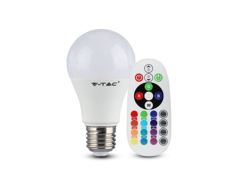 SKU 7326 VT-2022 V-TAC Lampadina LED E27 6W A60 RGB+W con Telecomando 6400K (Blister 1 pezzo)