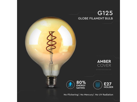 SKU 7328 VT-2126 V-TAC Lampadina LED E27 6W G125 Filamento Ambrato 2200K Dimmerabile