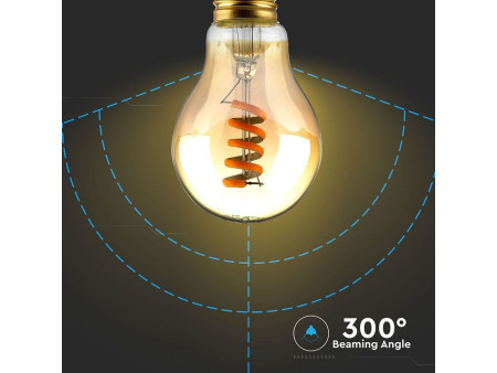 SKU 7335 VT-2154 V-TAC Lampadina LED E27 4W 100LM/W A60 Filamento a Spirale Ambrato 2200K