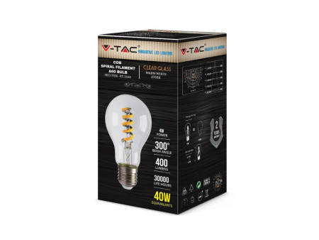 SKU 7336 VT-2164 V-TAC Lampadina LED E27 4W 100LM/W A60 Filamento a Spirale 2700K