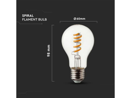 SKU 7336 VT-2164 V-TAC Lampadina LED E27 4W 100LM/W A60 Filamento a Spirale 2700K