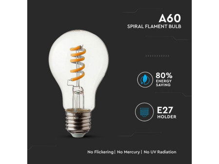 SKU 7336 VT-2164 V-TAC Lampadina LED E27 4W 100LM/W A60 Filamento a Spirale 2700K