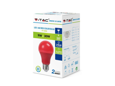 SKU 7341 VT-2000 V-TAC Lampadina LED E27 9W A60 Colore Rosso