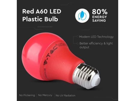 SKU 7341 VT-2000 V-TAC Lampadina LED E27 9W A60 Colore Rosso