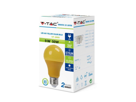 SKU 7342 VT-2000 V-TAC Lampadina LED E27 9W A60 Colore Giallo