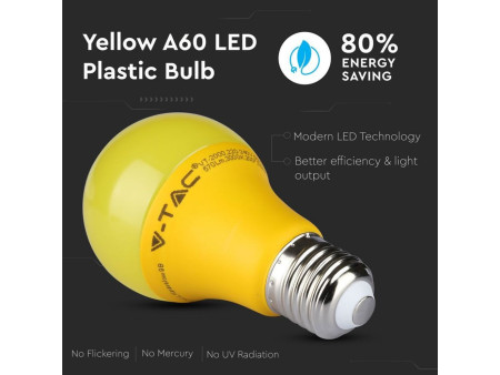SKU 7342 VT-2000 V-TAC Lampadina LED E27 9W A60 Colore Giallo