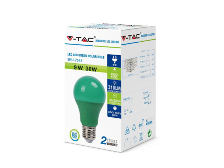 SKU 7343 VT-2000 V-TAC Lampadina LED E27 9W A60 Colore Verde
