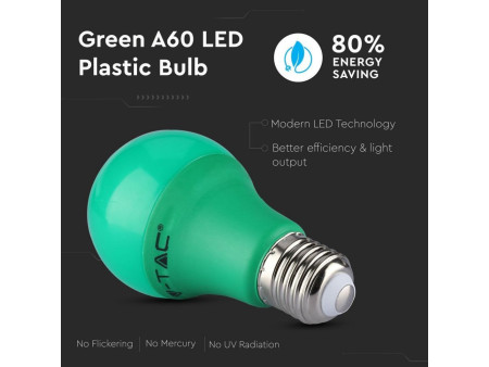 SKU 7343 VT-2000 V-TAC Lampadina LED E27 9W A60 Colore Verde