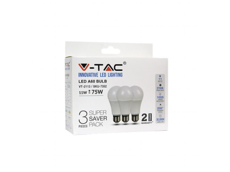 SKU 7353 VT-2113 V-TAC Lampadina LED E27 11W 100LM/W A60 4000K (Box 3 pezzi)