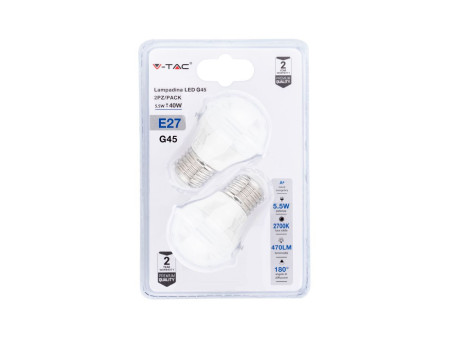 SKU 7360 VT-2166-B V-TAC Lampadina LED E27 5,5W G45 2700K (Blister 2 Pezzi)